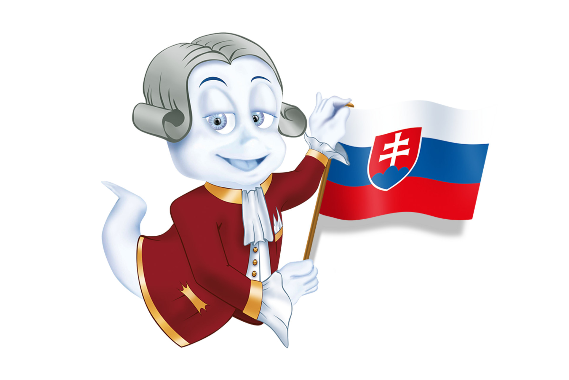 Castle ghost Poldi holds Slovakian flag in his hand