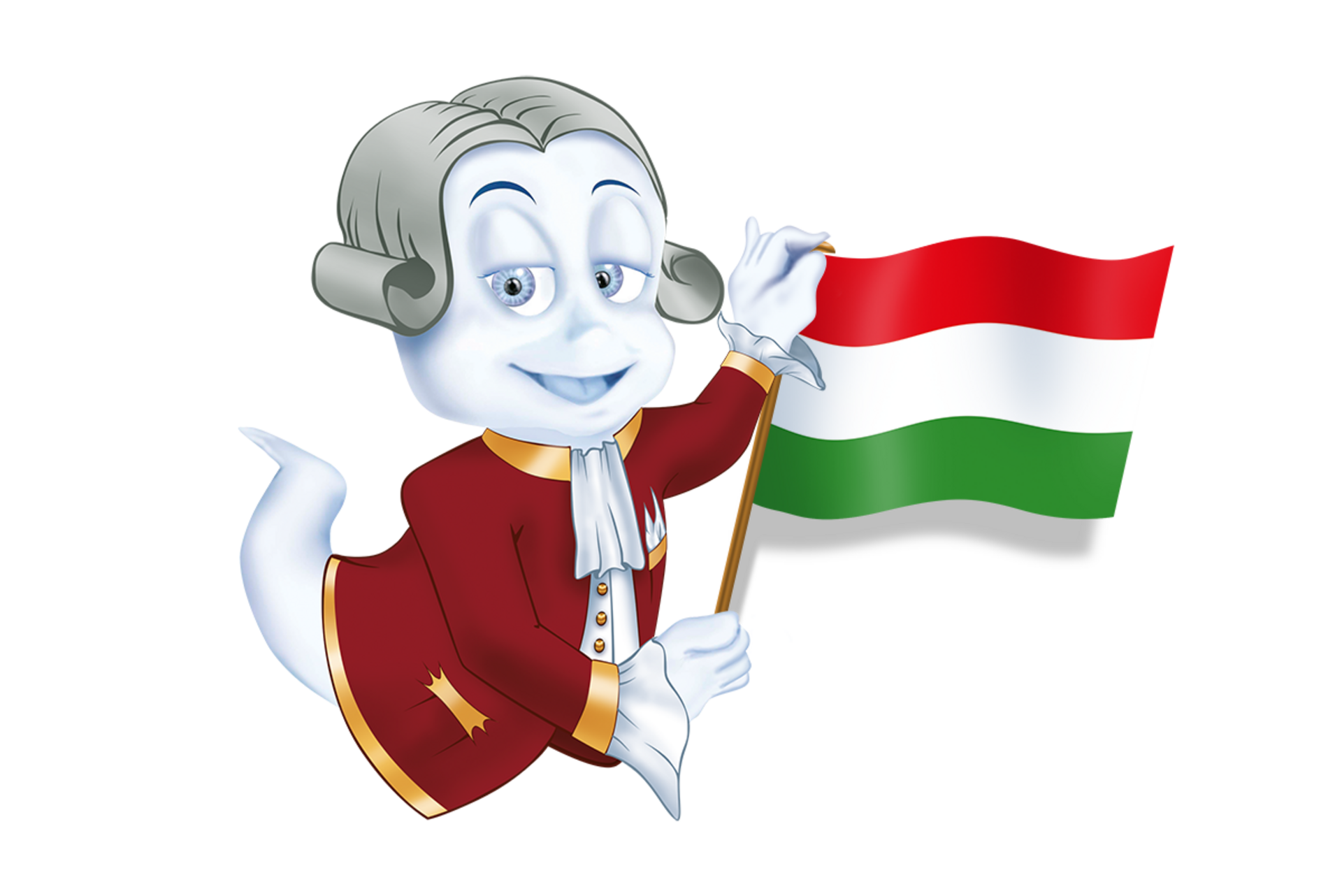 Castle ghost Poldi holds the Hungarian flag in his hand