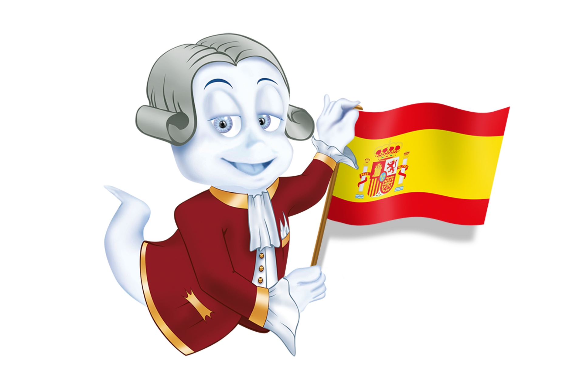 Castle ghost Poldi holds the Spanish flag in his hand