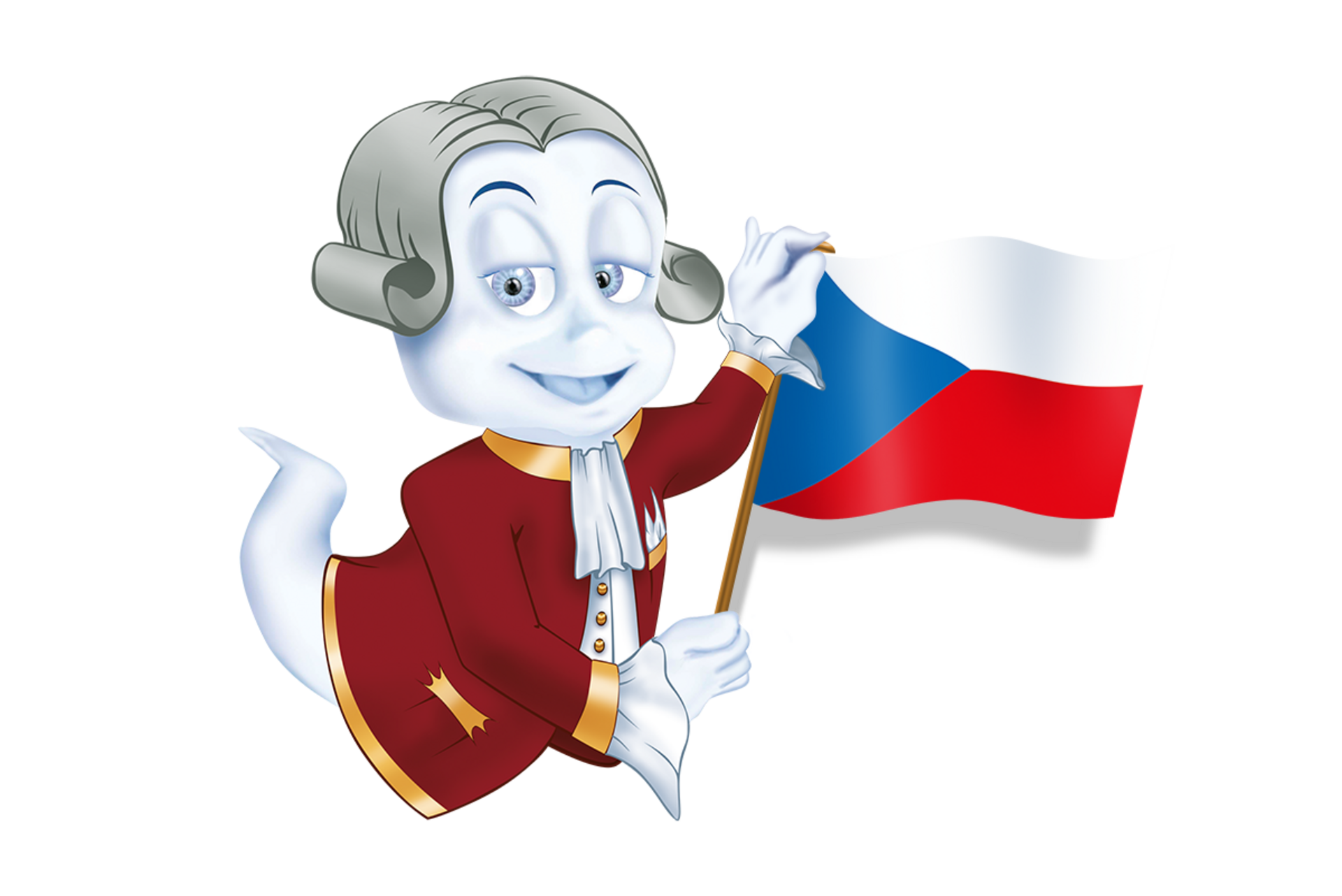 Castle ghost Poldi holds the Czech flag in his hand