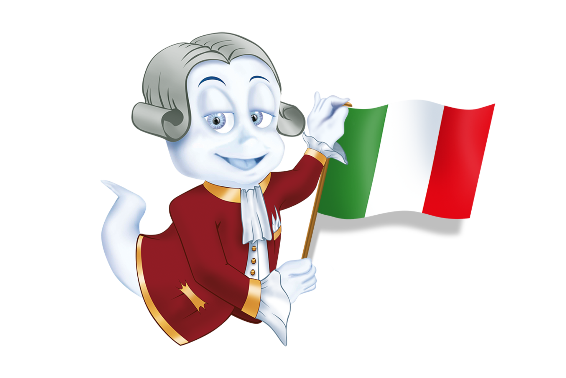 Poldi mit italienischer Flagge